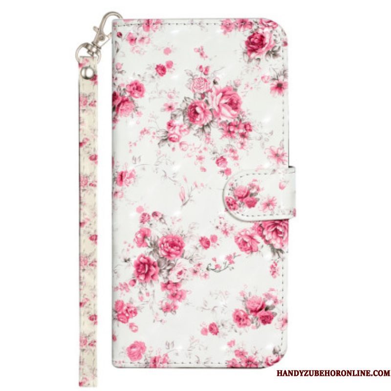 Folio-hoesje voor iPhone 15 Pro Max Met Ketting 3d Bloemen Met Bandje