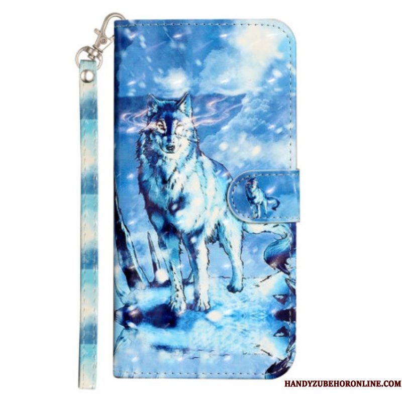 Folio-hoesje voor iPhone 15 Pro Max Met Ketting 3d Wolf Met Riem