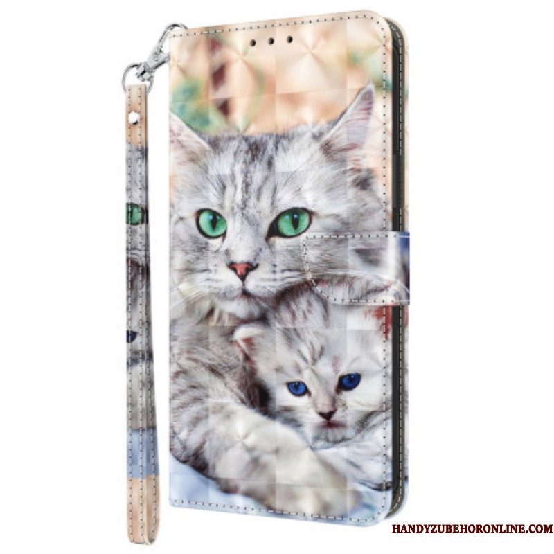 Folio-hoesje voor iPhone 15 Pro Max Met Ketting Zachte String Katten