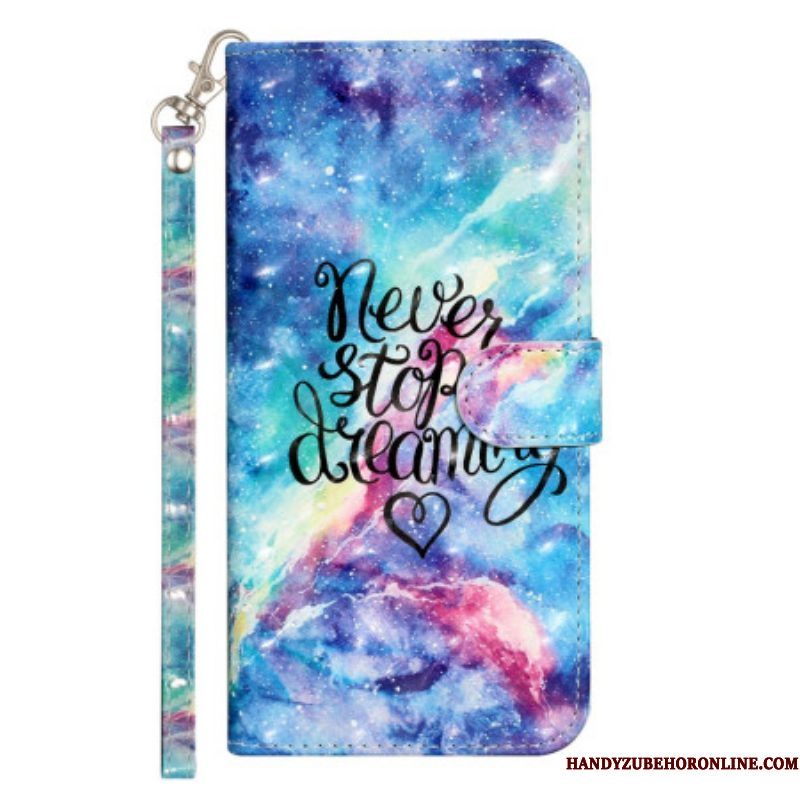 Folio-hoesje voor iPhone 15 Pro Met Ketting Stop Nooit Met Dromen 3d-riem