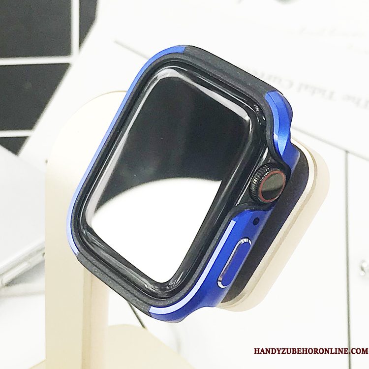 Hoesje Apple Watch Series 5 Bescherming Hard Blauw, Hoes Apple Watch Series 5 Metaal Omlijsting