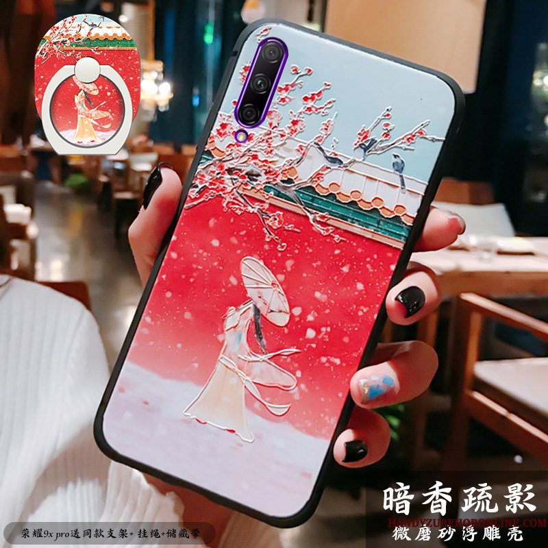 Hoesje Honor 9x Pro Siliconen Chinese Stijltelefoon, Hoes Honor 9x Pro Reliëf Dun Rood