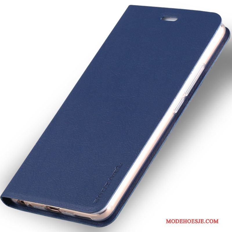 Hoesje Htc One M7 Leer Telefoon Donkerblauw, Hoes Htc One M7 Folio