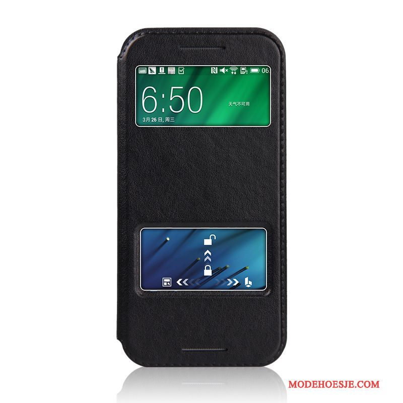 Hoesje Htc One M8 Leer Zwart Dun, Hoes Htc One M8 Folio Telefoon