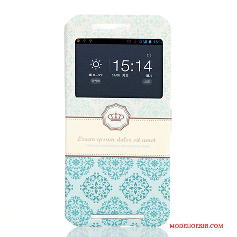 Hoesje Htc One M9 Spotprent Telefoon Open Het Venster, Hoes Htc One M9 Folio Blauw