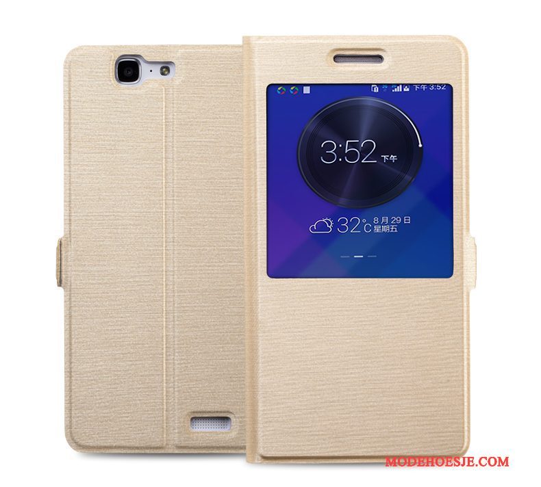 Hoesje Huawei Ascend G7 Bescherming Telefoon Anti-fall, Hoes Huawei Ascend G7 Leer Goud Zwart