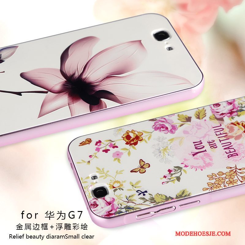 Hoesje Huawei Ascend G7 Metaal Telefoon Omlijsting, Hoes Huawei Ascend G7 Roze