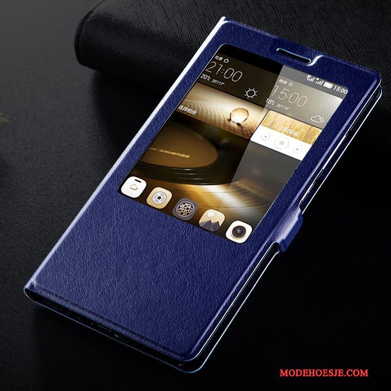 Hoesje Huawei Ascend Mate 7 Folio Anti-falltelefoon, Hoes Huawei Ascend Mate 7 Leer Blauw