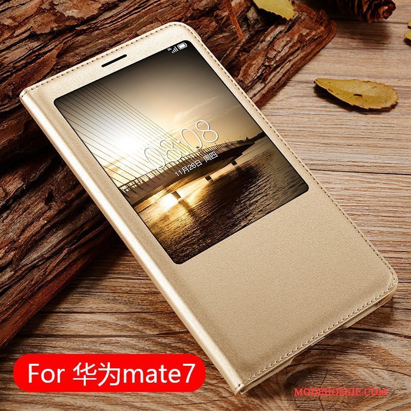 Hoesje Huawei Ascend Mate 7 Leer Telefoon Goud, Hoes Huawei Ascend Mate 7 Bescherming Trend