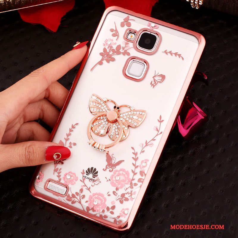 Hoesje Huawei Ascend Mate 7 Strass Ring Anti-fall, Hoes Huawei Ascend Mate 7 Siliconen Roze Gesp