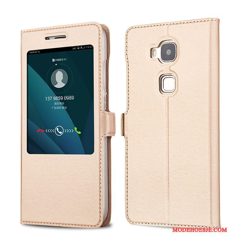 Hoesje Huawei G7 Plus Leer Mesh Goud, Hoes Huawei G7 Plus Bescherming Telefoon