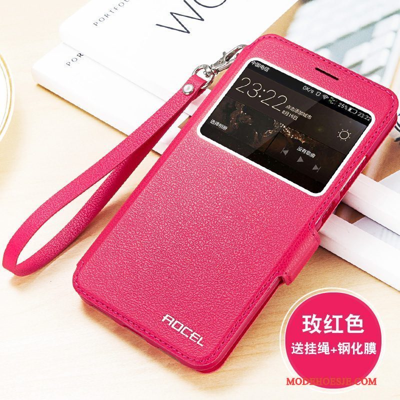 Hoesje Huawei G9 Plus Leer Rood Eenvoudige, Hoes Huawei G9 Plus Folio Klittenband