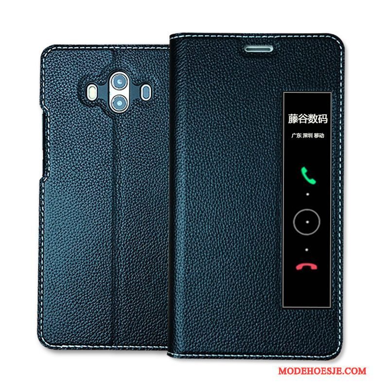 Hoesje Huawei Mate 10 Folio Telefoon Groen, Hoes Huawei Mate 10 Zakken Blauw Anti-fall