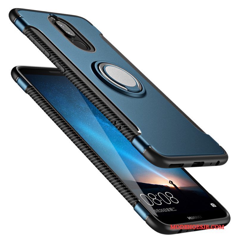 Hoesje Huawei Mate 10 Lite Zacht Donkerblauwtelefoon, Hoes Huawei Mate 10 Lite Ondersteuning Anti-fall Ring