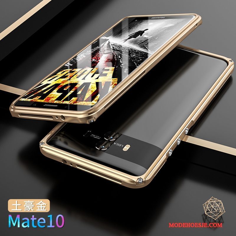 Hoesje Huawei Mate 10 Metaal Achterklep Omlijsting, Hoes Huawei Mate 10 Bescherming Telefoon Goud