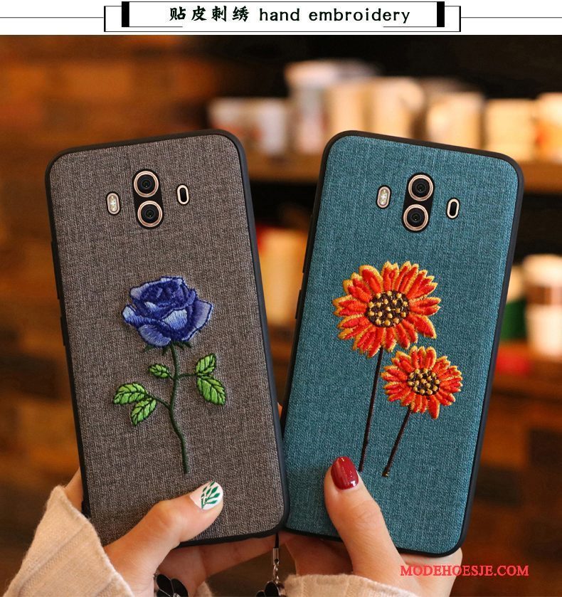 Hoesje Huawei Mate 10 Siliconen Donkerblauwtelefoon, Hoes Huawei Mate 10 Bescherming Achterklep Borduurwerk