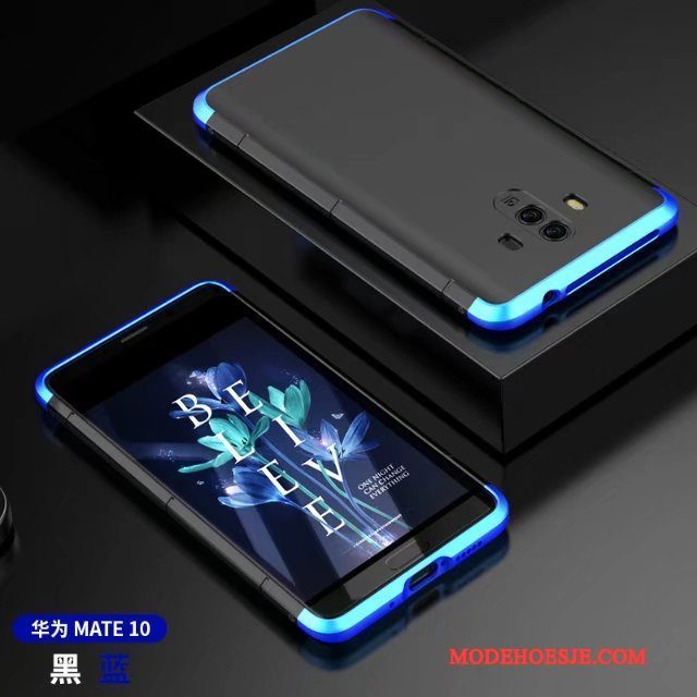 Hoesje Huawei Mate 10 Siliconen Hangertelefoon, Hoes Huawei Mate 10 Metaal Blauw Anti-fall