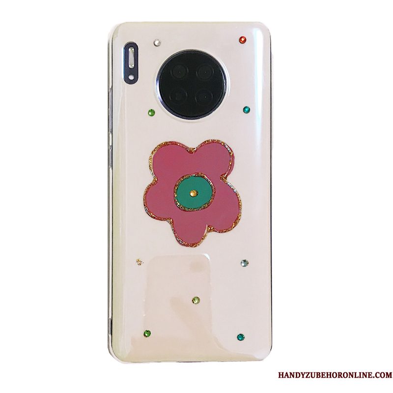 Hoesje Huawei Mate 30 Bloemen Wind Wit, Hoes Huawei Mate 30 Zacht Blauw Dun