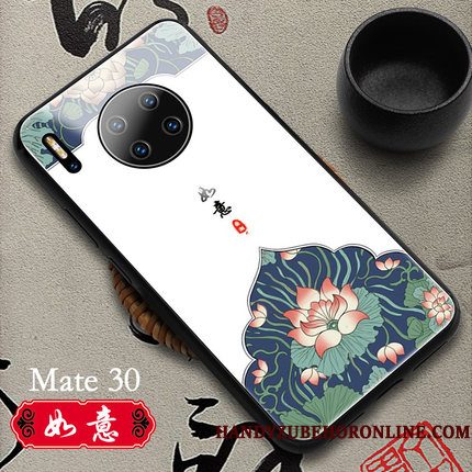 Hoesje Huawei Mate 30 Glas Chinese Stijl, Hoes Huawei Mate 30 Echte Wit