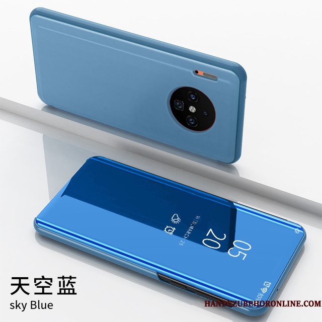 Hoesje Huawei Mate 30 Pro Leer Spiegel Blauw, Hoes Huawei Mate 30 Pro Scheppend Telefoon