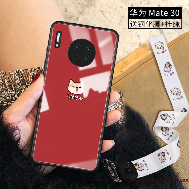 Hoesje Huawei Mate 30 Siliconen Mooie Glas, Hoes Huawei Mate 30 Spotprent Tempereren Rood