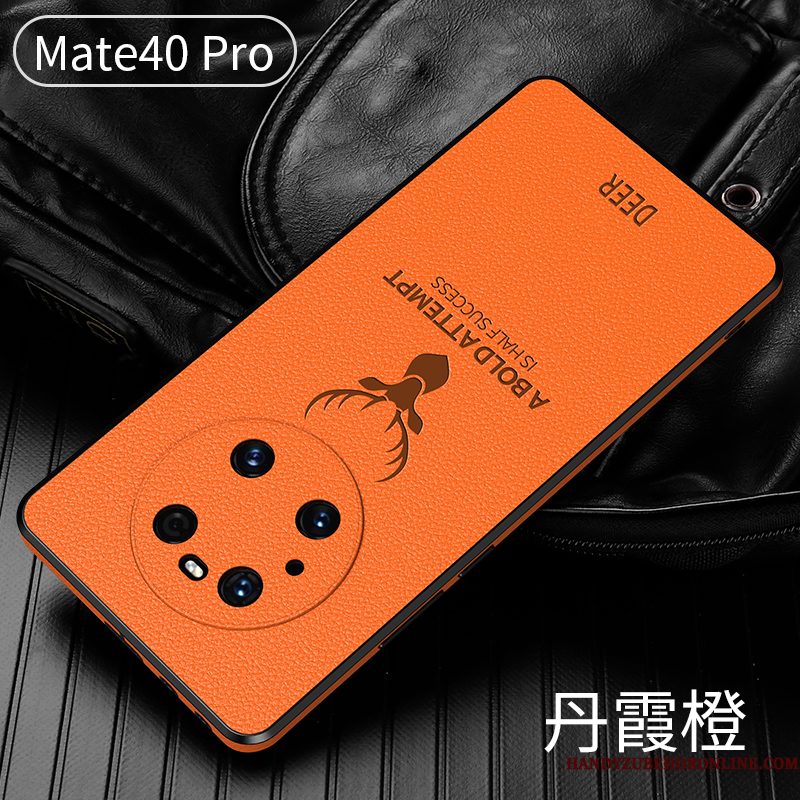 Hoesje Huawei Mate 40 Pro Bescherming Anti-fall Nieuw, Hoes Huawei Mate 40 Pro Leer Telefoon Oranje