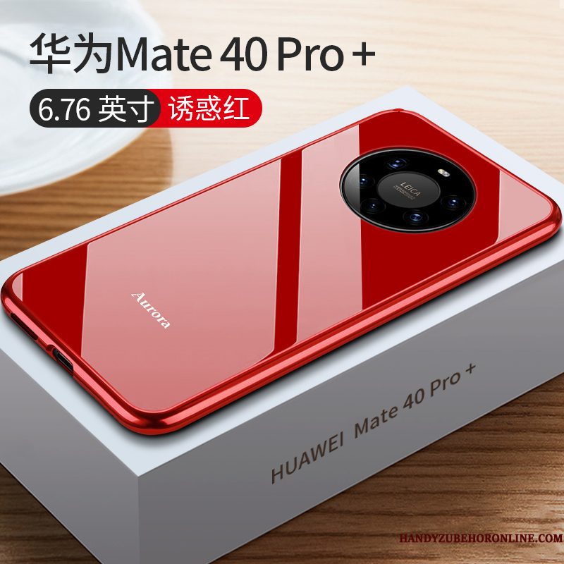 Hoesje Huawei Mate 40 Pro+ Metaal Rood Nieuw, Hoes Huawei Mate 40 Pro+ Bescherming Net Red Glas