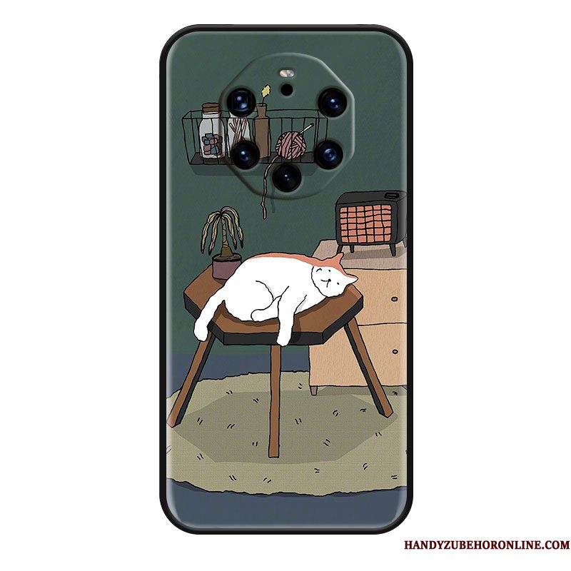 Hoesje Huawei Mate 40 Rs Siliconen Kat Hanger, Hoes Huawei Mate 40 Rs Reliëf Groentelefoon