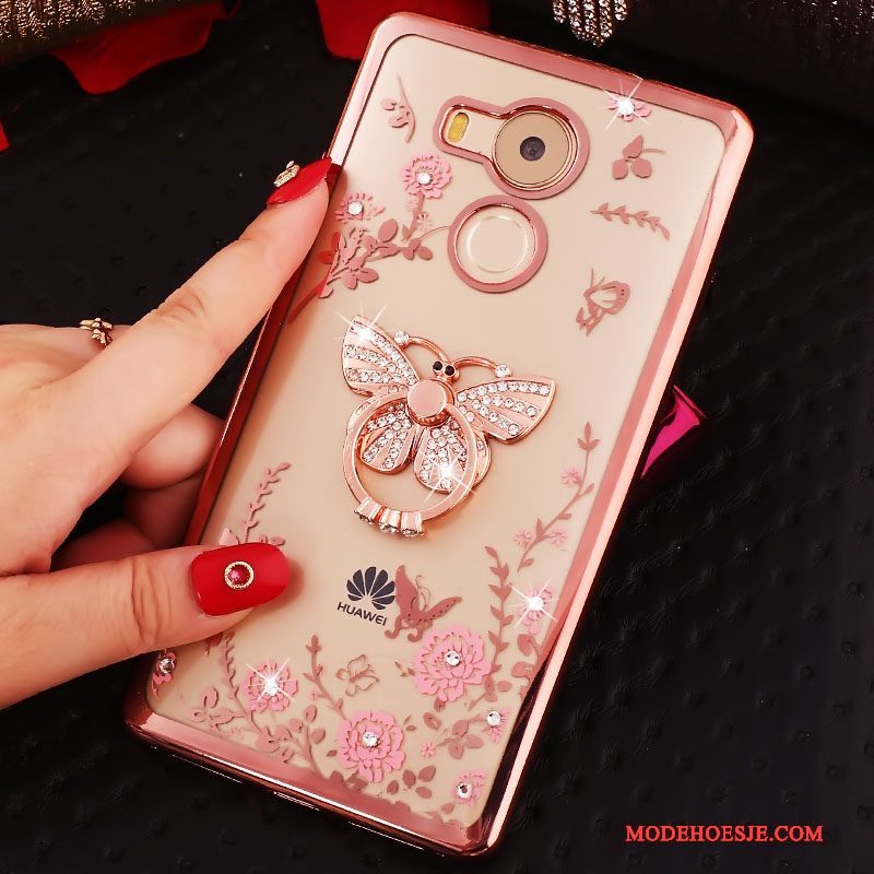 Hoesje Huawei Mate 8 Bescherming Anti-fall Roze, Hoes Huawei Mate 8 Strass Trend Ring