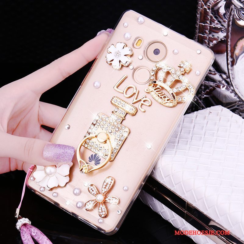 Hoesje Huawei Mate 8 Strass Anti-fall Goud, Hoes Huawei Mate 8 Zacht Trend Hanger