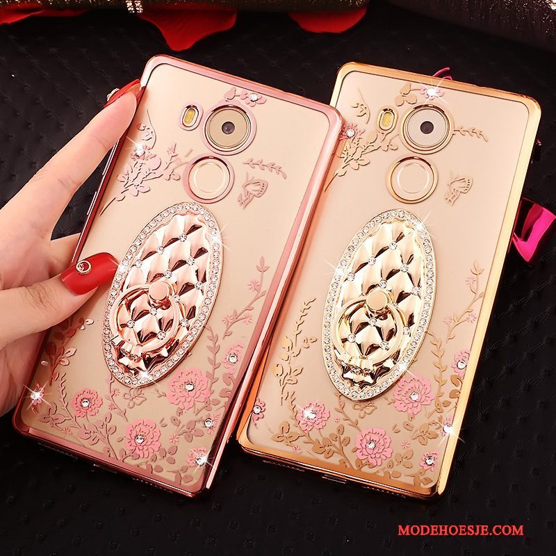 Hoesje Huawei Mate 8 Strass Goudtelefoon, Hoes Huawei Mate 8 Bescherming Roze