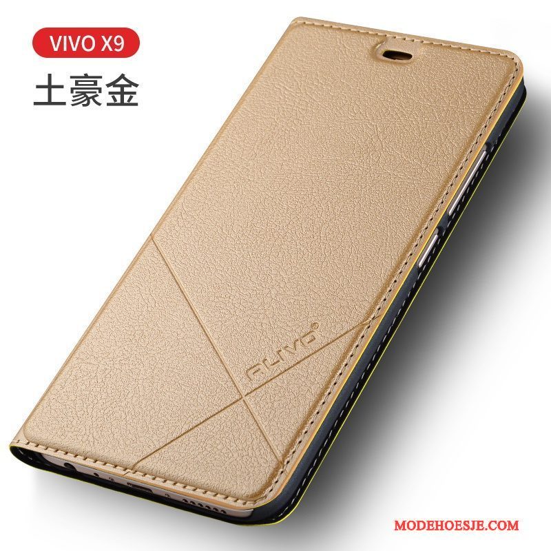 Hoesje Huawei Mate 9 Folio Anti-fall Goud, Hoes Huawei Mate 9 Leer Telefoon