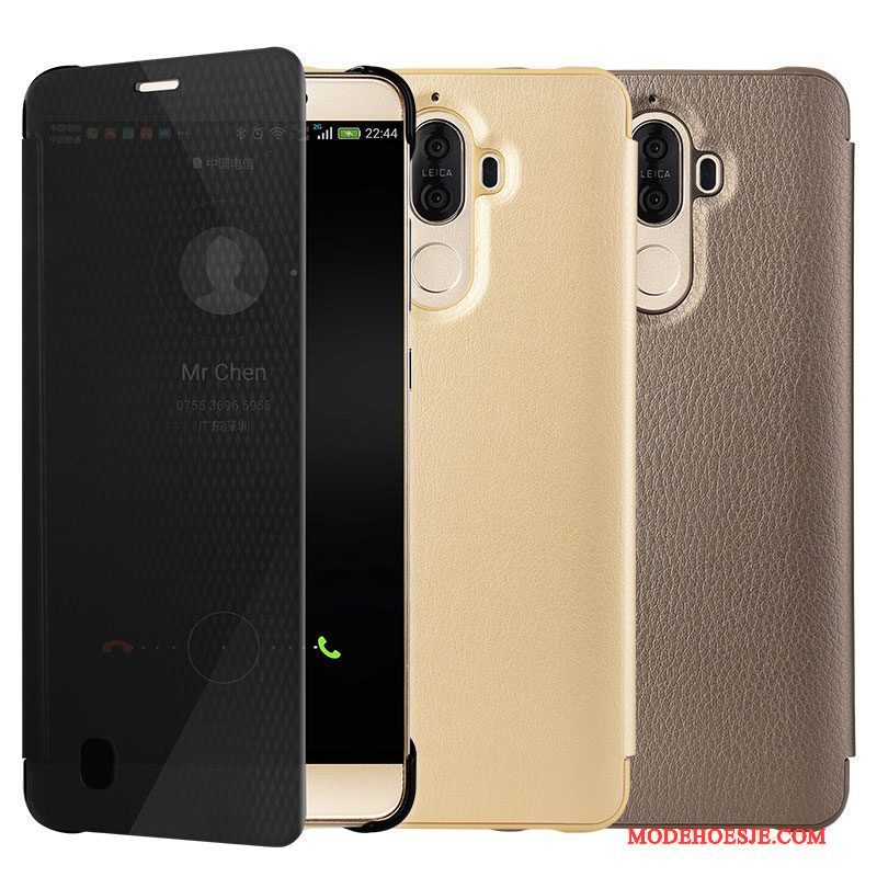 Hoesje Huawei Mate 9 Leer Telefoon Goud, Hoes Huawei Mate 9 Folio Anti-fall