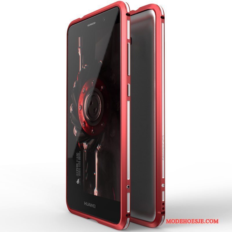 Hoesje Huawei Mate 9 Metaal Rood Omlijsting, Hoes Huawei Mate 9 Bescherming Telefoon Hanger