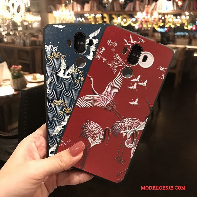 Hoesje Huawei Mate 9 Spotprent Donkerblauw Rood, Hoes Huawei Mate 9 Siliconen Telefoon Hanger