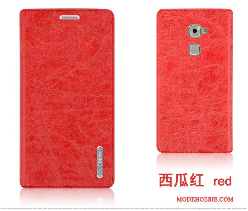 Hoesje Huawei Mate S Leer Rood Duurzaam, Hoes Huawei Mate S Folio Anti-fall Achterklep