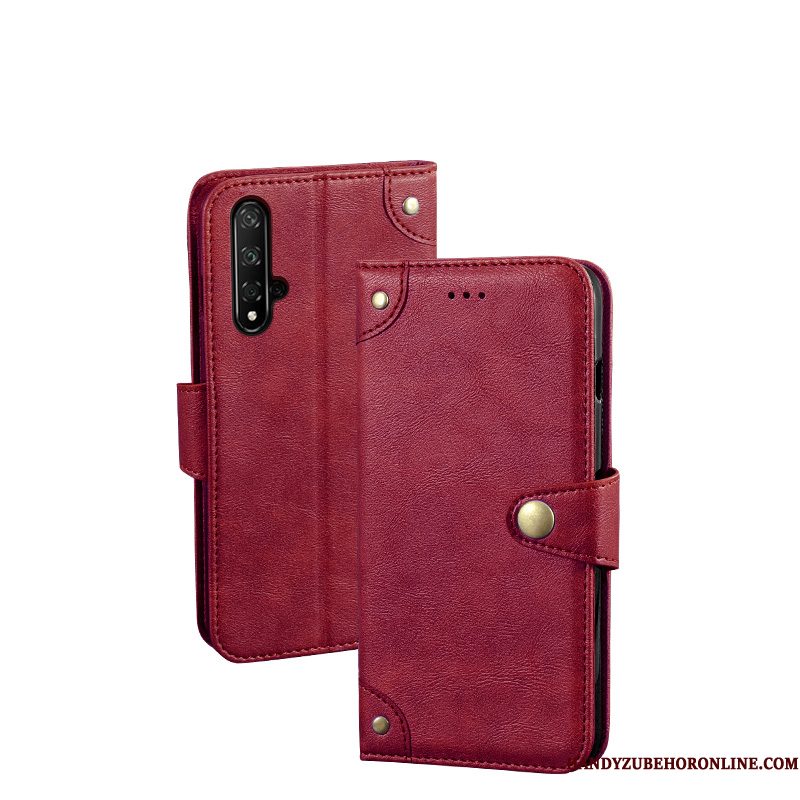 Hoesje Huawei Nova 5t Folio Kaart Klittenband, Hoes Huawei Nova 5t Portemonnee Rood Persoonlijk