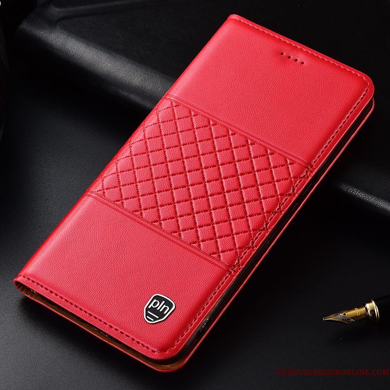 Hoesje Huawei P Smart 2019 Leer Rood Geruite, Hoes Huawei P Smart 2019 Zakken Telefoon