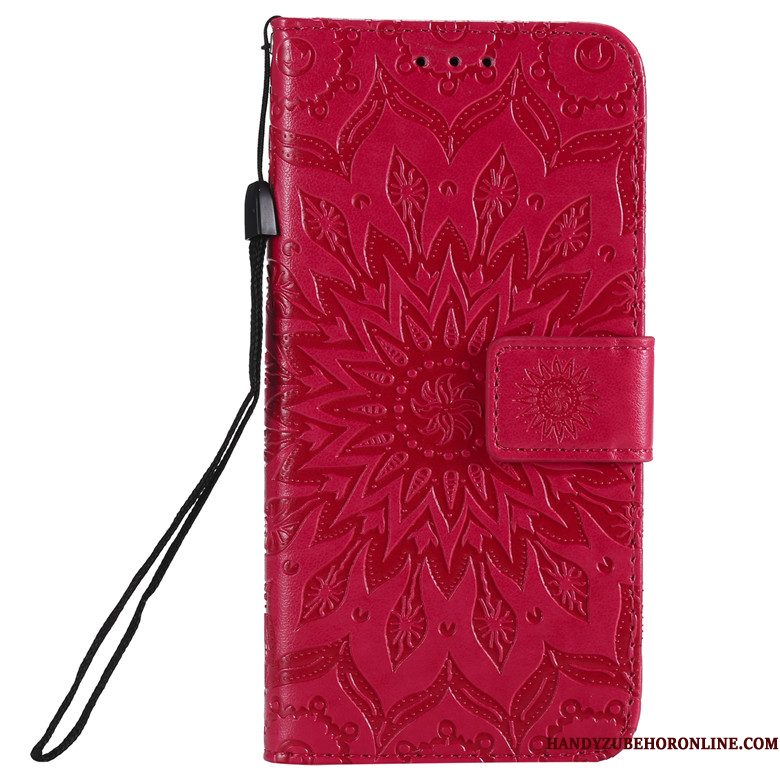 Hoesje Huawei P Smart+ 2019 Zacht Bloementelefoon, Hoes Huawei P Smart+ 2019 Folio Rood Zon