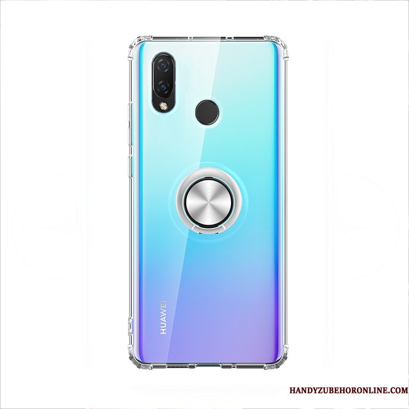 Hoesje Huawei P Smart+ 2019 Zakken Ring Magnetisch, Hoes Huawei P Smart+ 2019 Siliconen Trend Doorzichtig