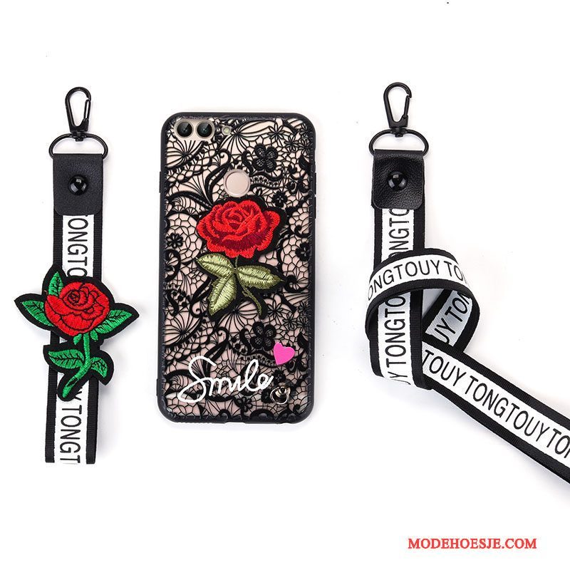 Hoesje Huawei P Smart Bescherming Bloemen Anti-fall, Hoes Huawei P Smart Hanger Zwart