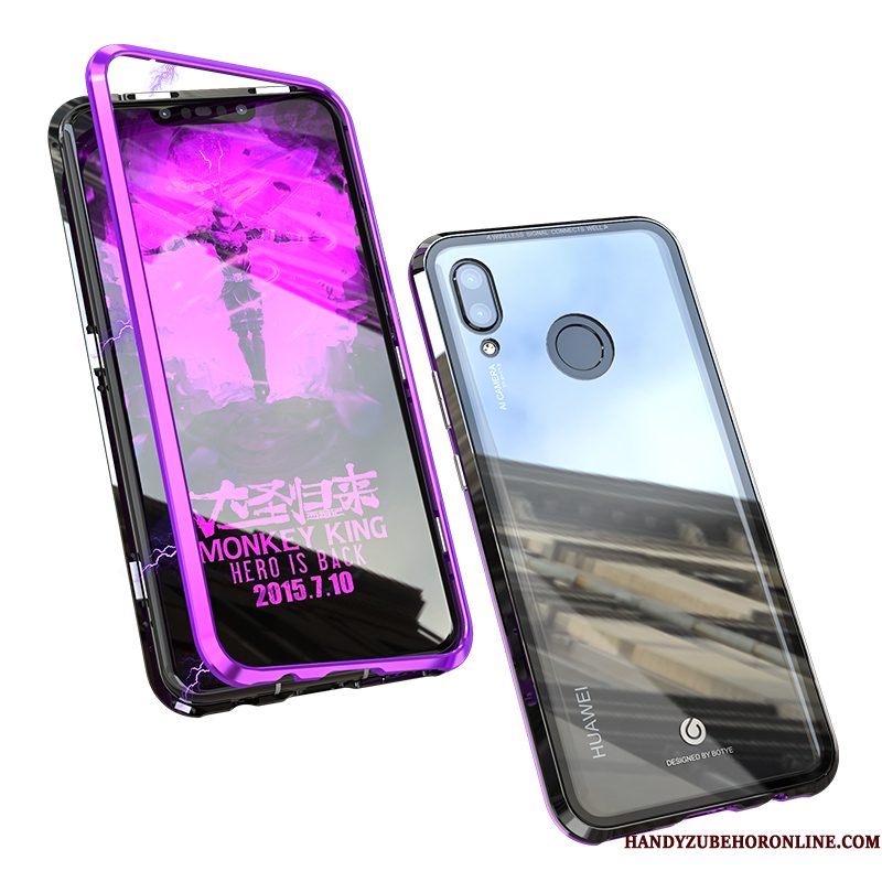 Hoesje Huawei P Smart+ Bescherming Telefoon Glas, Hoes Huawei P Smart+ Scheppend Purper Zwart