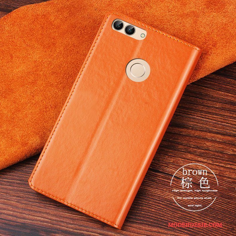 Hoesje Huawei P Smart Leer Oranje Anti-fall, Hoes Huawei P Smart Folio Telefoon