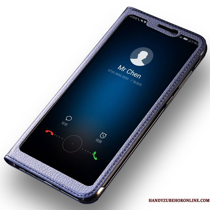 Hoesje Huawei P Smart+ Leer Telefoon Blauw, Hoes Huawei P Smart+ Bescherming