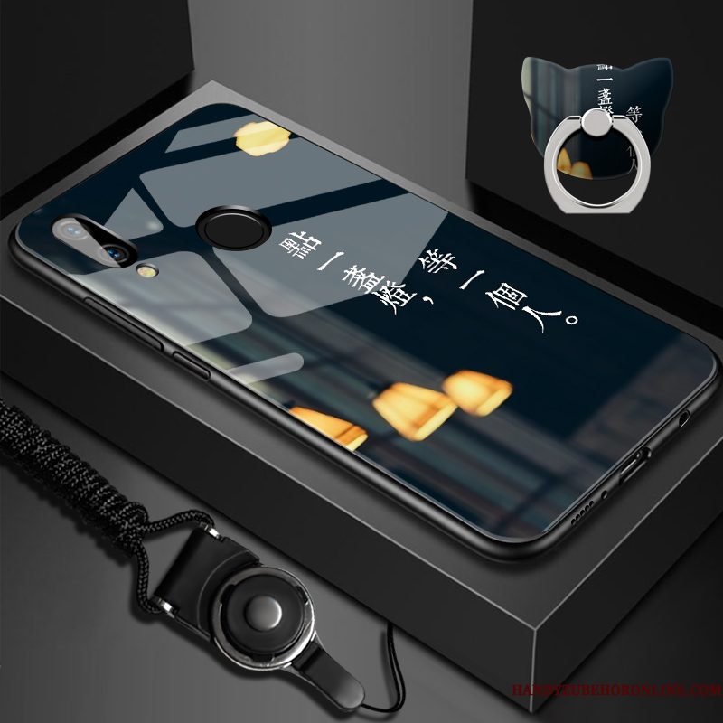 Hoesje Huawei P Smart+ Siliconen Hard Spiegel, Hoes Huawei P Smart+ Bescherming Chinese Stijl Glas