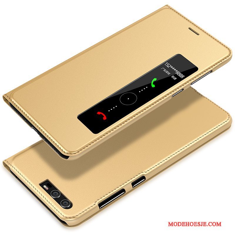 Hoesje Huawei P10 Plus Leer Anti-falltelefoon, Hoes Huawei P10 Plus Folio Trend Goud