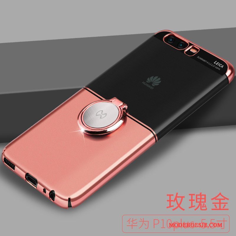 Hoesje Huawei P10 Plus Zakken Hard Roze, Hoes Huawei P10 Plus Bescherming Klittenband Ring