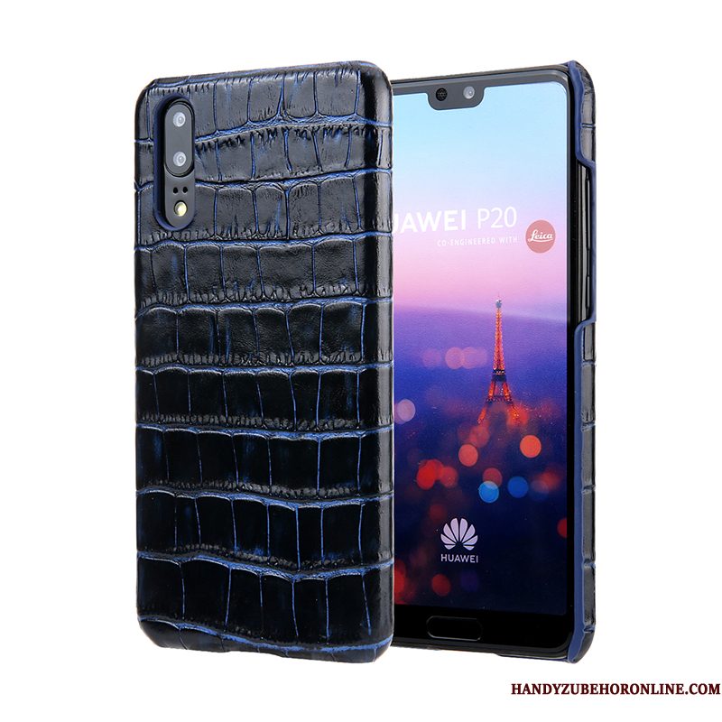 Hoesje Huawei P20 Leer Krokodillenleertelefoon, Hoes Huawei P20 Zakken Blauw Edelsteen