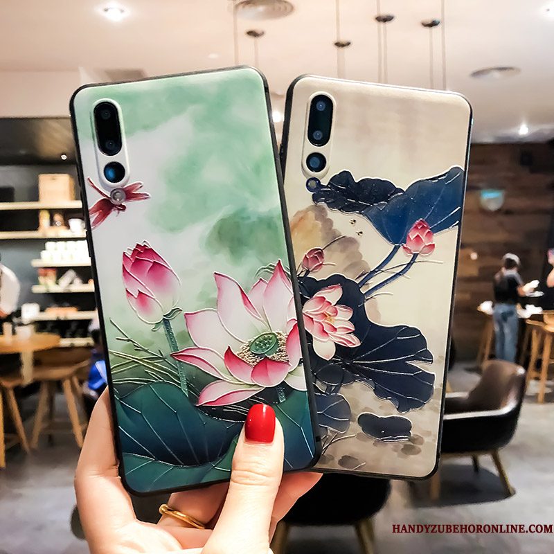 Hoesje Huawei P20 Pro Scheppend Groen Dun, Hoes Huawei P20 Pro Zakken Anti-fall Bloemen