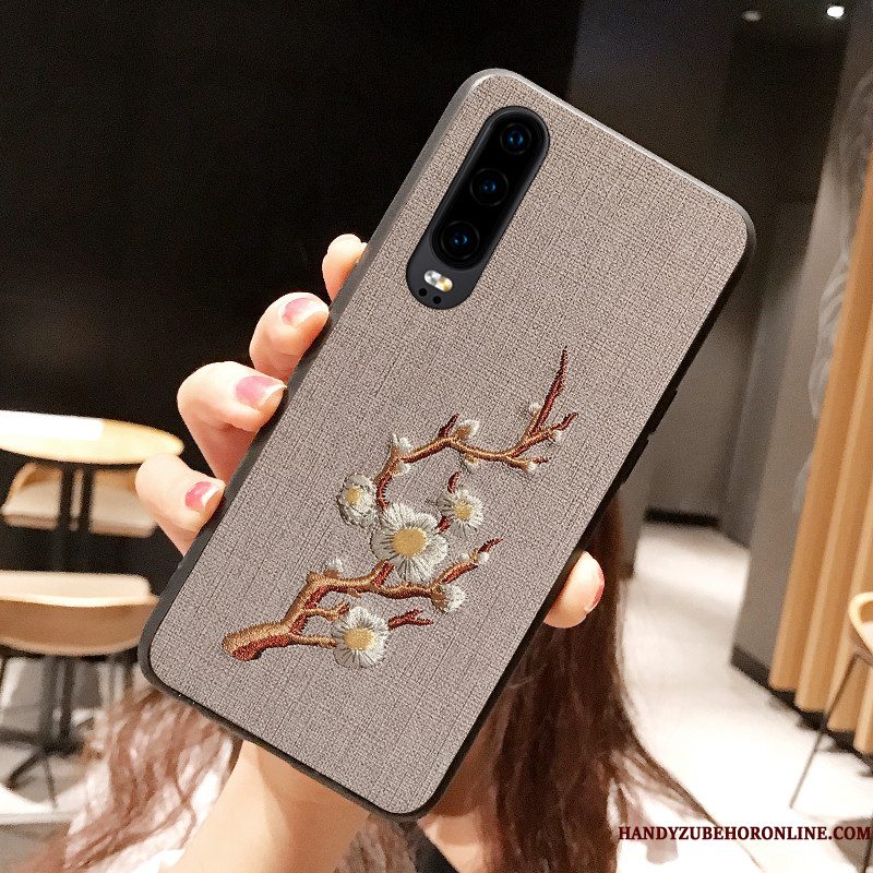 Hoesje Huawei P30 Bescherming Telefoon Mooie, Hoes Huawei P30 Siliconen Net Red Grijs